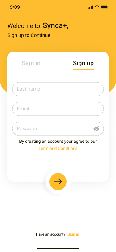 Synca+ Sign up